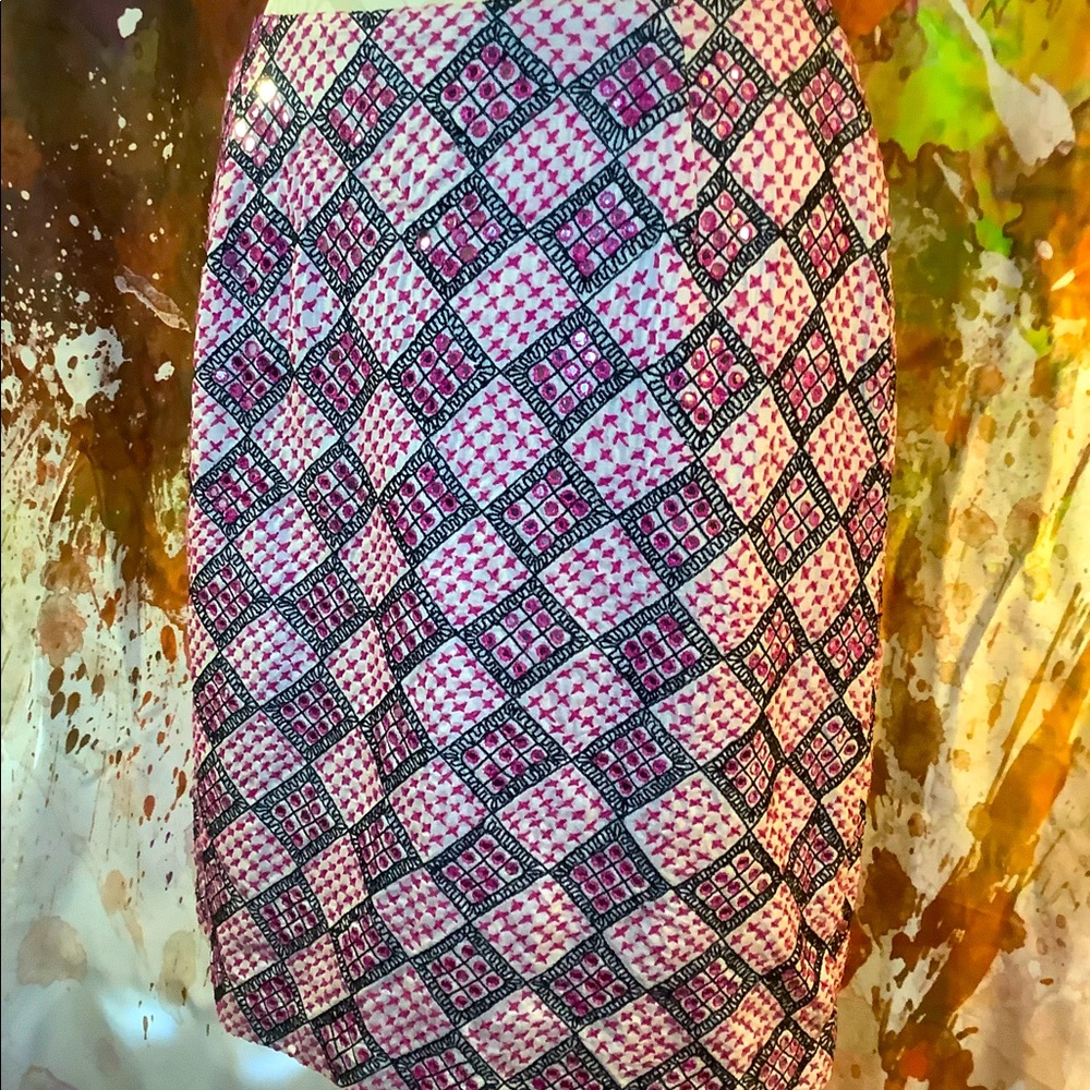 Oscar de la Renta VTG Look Mirror Sequins Skirt 6P
